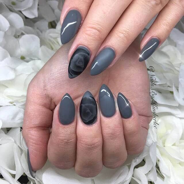  Beautiful Matte Grey Nails and Matte Accent