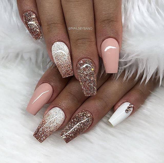 Mocha and Latte Nail with Dusty Rose and Cream Fancy Nails Nail Art