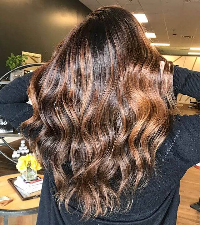 Bright Golden Blonde Highlights in Chocolate Brown Hair