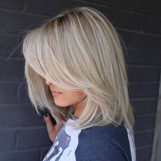 Layered Side Swept Long Bob