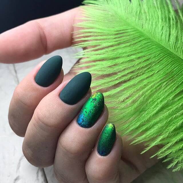 Multi-tonal Peacock Inspired Matte Nails