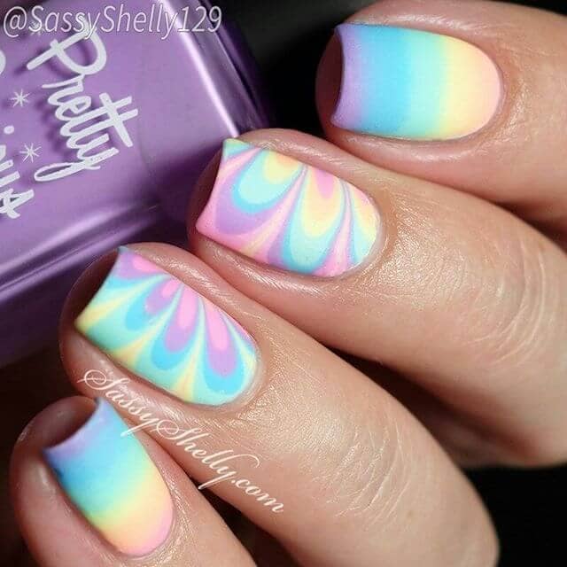 Cotton Candy Over the Rainbow Nail with Flowers Nail Design Nail Art