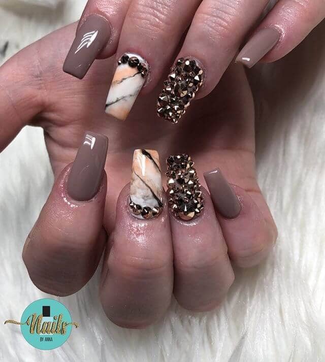 Studded Tiger Stripe Marble Nails
