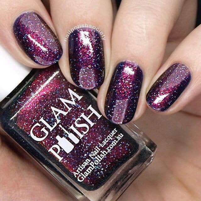  Purplish Burgundy Galaxy Glitter Burgundy Nails