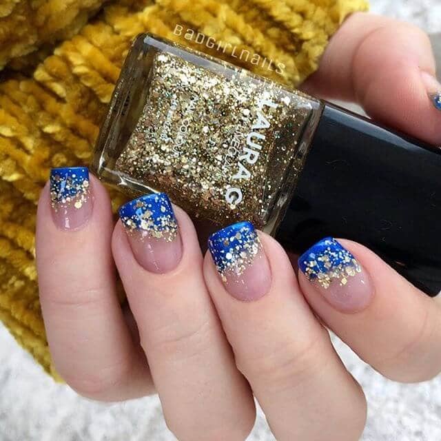  Magical Blue and Gold Confetti Nails