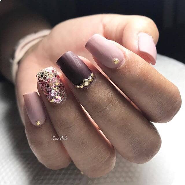 Pink and Plum Accent Nails with Tiaras