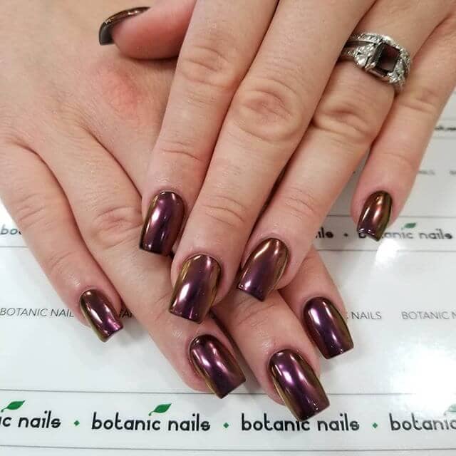 Mocha Red Chrome on Classic Square Burgundy Nail Designs