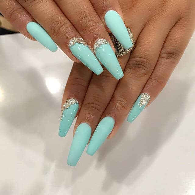 Arctic Blue Blinged out Ballerina Nails