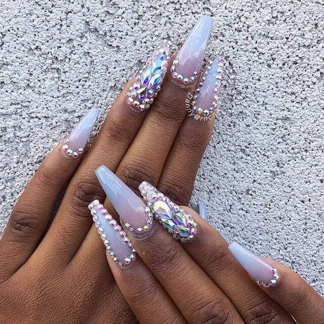 Ombre Stiletto Nails with Pearls and Diamonds
