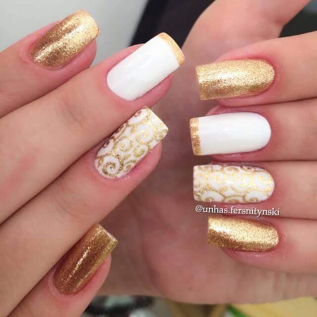 Dashing White and Rose Gold Nail Designs in Elegant Manicure