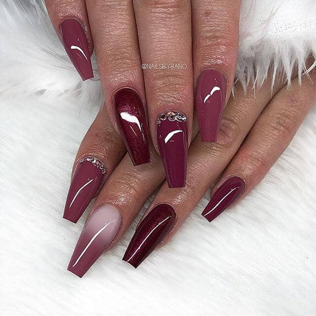 Shades of Burgundy Nails with Multicolor Mani