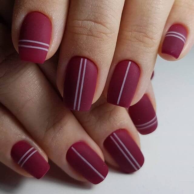 Matte Minimalist Geometric Burgundy Nail Design