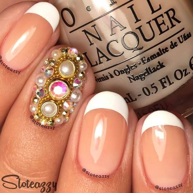  Rounded French Tipped Nails with a Jewels