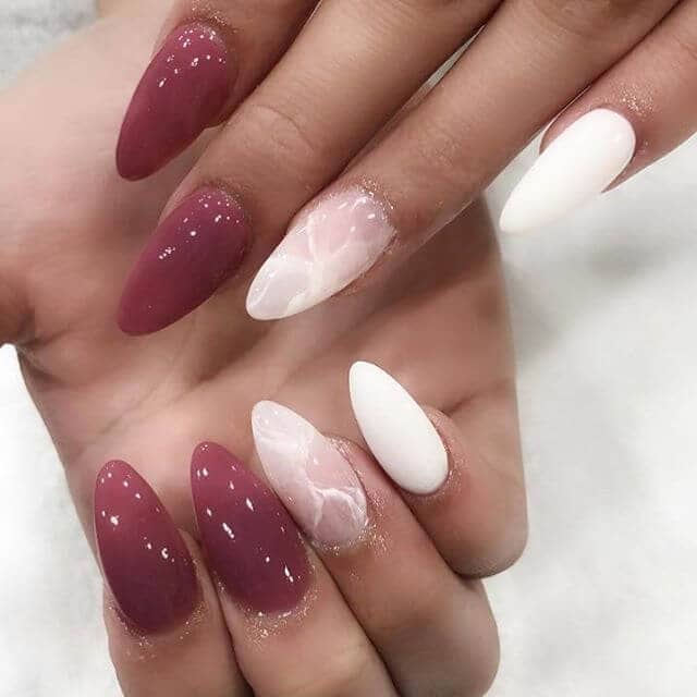 Simple Translucent Red Almond Nails