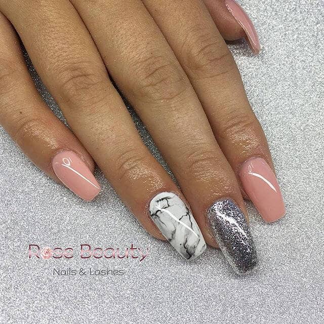 Easy Pink and Silver Squared Mani