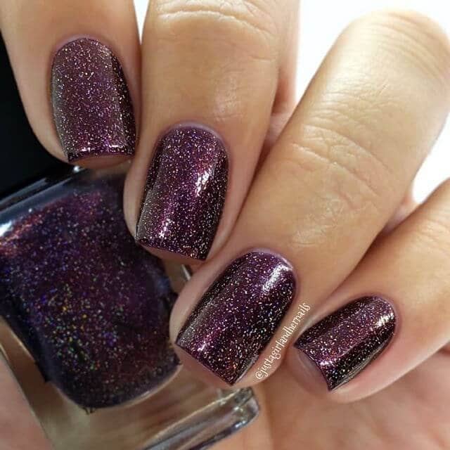 Silvery Glitter Nails and Purple Burgundy Nail Designs