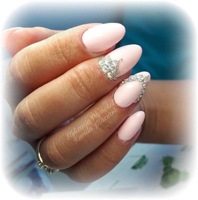 Simple Baby Pink Almond Nails with Tiaras