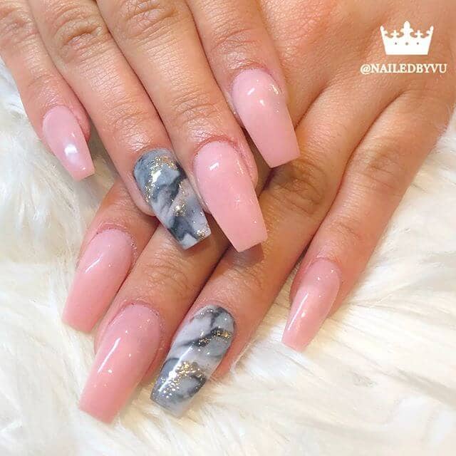 Pink Manicure with Granite Accent Marble Nail