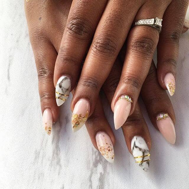 Pink Polish and Gold Leaf Marble Nail Idea