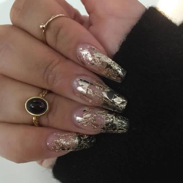 Awesome Transparent Rose Gold Flake Nail Art