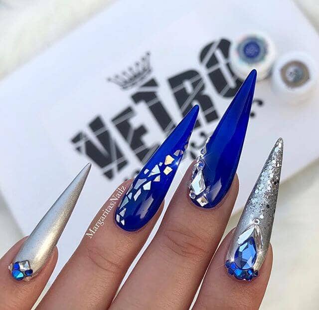  Mix-and-Match Sparkling Bejeweled Blue Nail Art