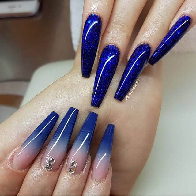 Two Blue Nail Designs in One