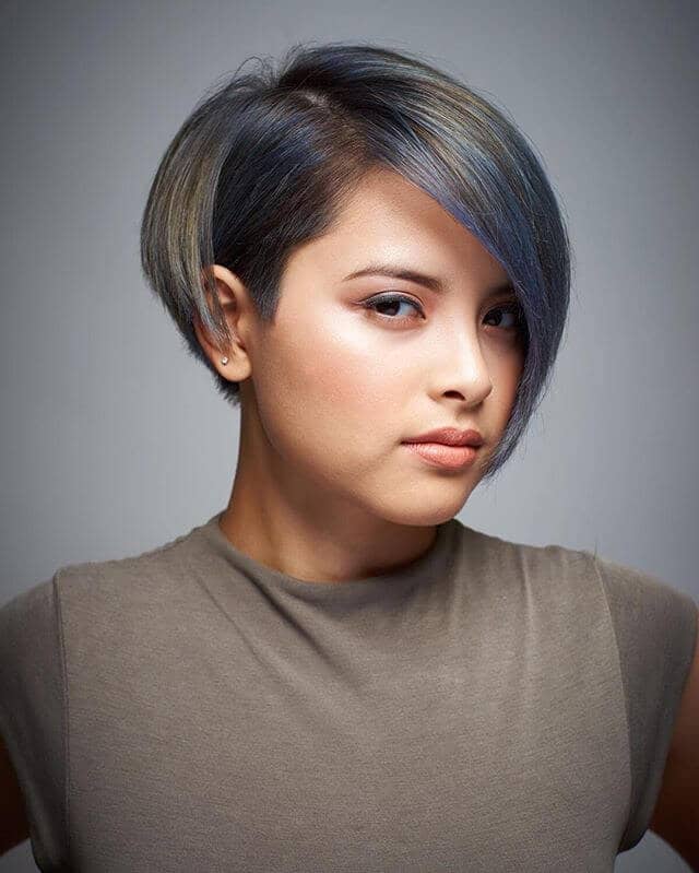 Multi-Colored Asymmetrical Bob for Round Faces