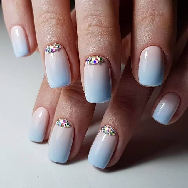 Sky Blue And White Nails 19 white and sky blue ombre square nails