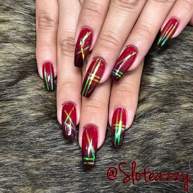 Contemporary Glossy Burgundy Nails in Holiday Style