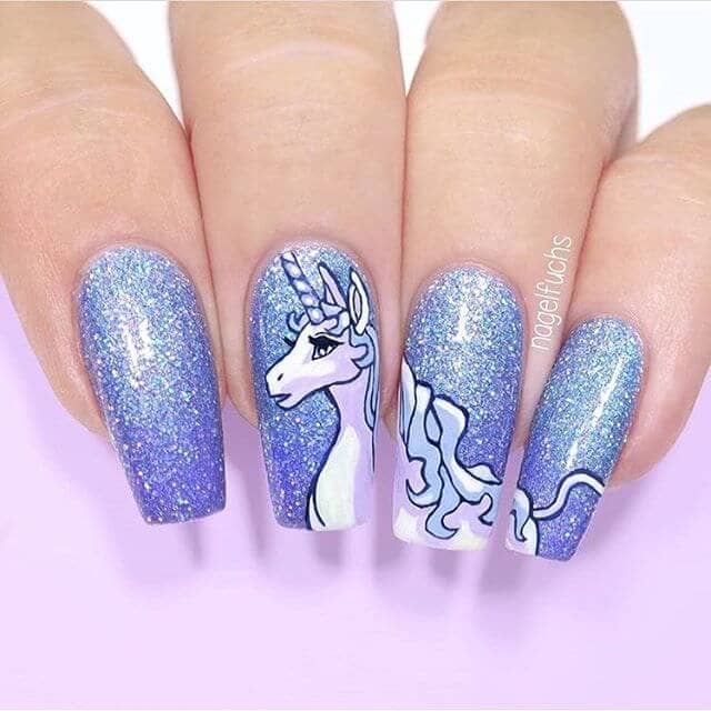 Graphic Magical Unicorn Blue Nail Art