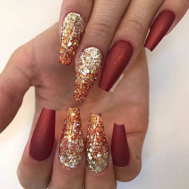 Glam It Up with Rusty Reds on Rose Gold Nails