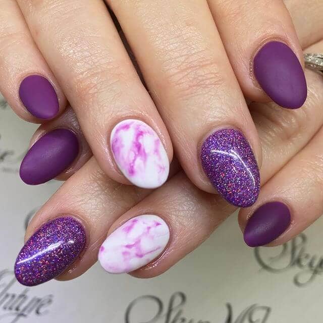 Glamorous and Glittery Purple Marble Nail Manicure