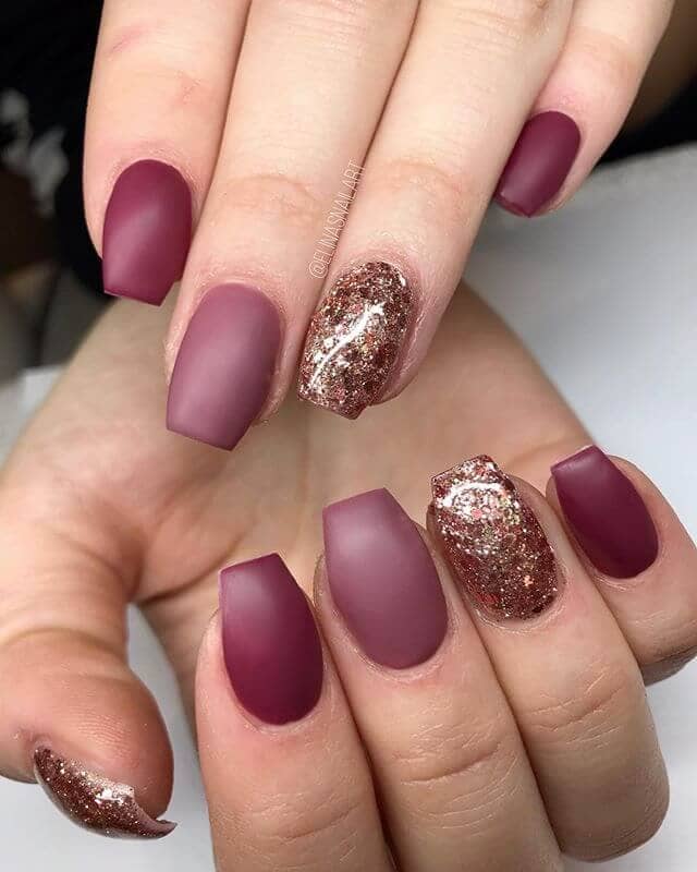  Mind Over Matte with Burgundy and Rose Gold Nails