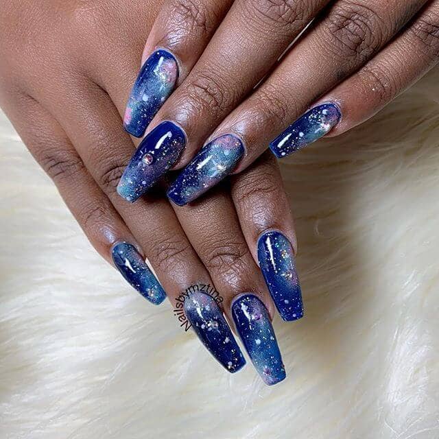 Milky Way Nails with Diamond Stars