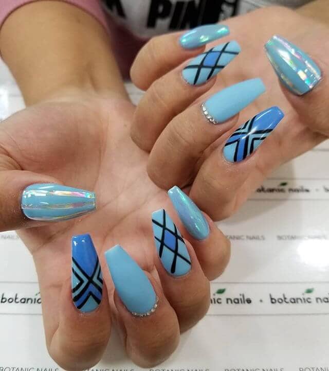 Fun Mix-and-Match Graphic Blue Nail Designs