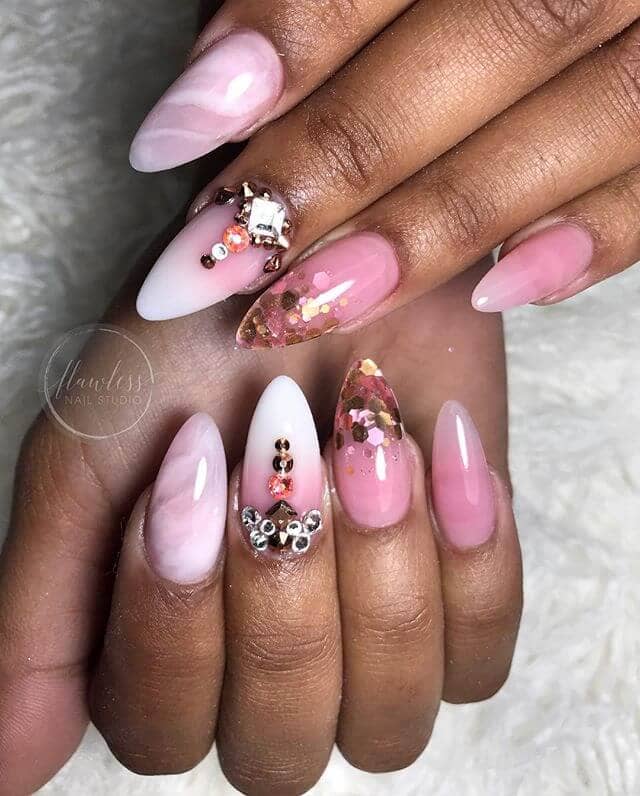 White and Pink Ombre Nails with Multicolors