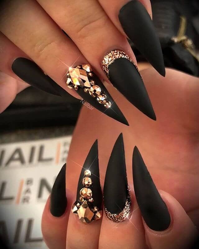 Black & Gold Studded Nail Art