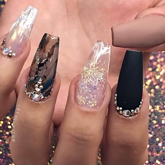 Multicolor Nails with Diamond Encrusted Cuticles