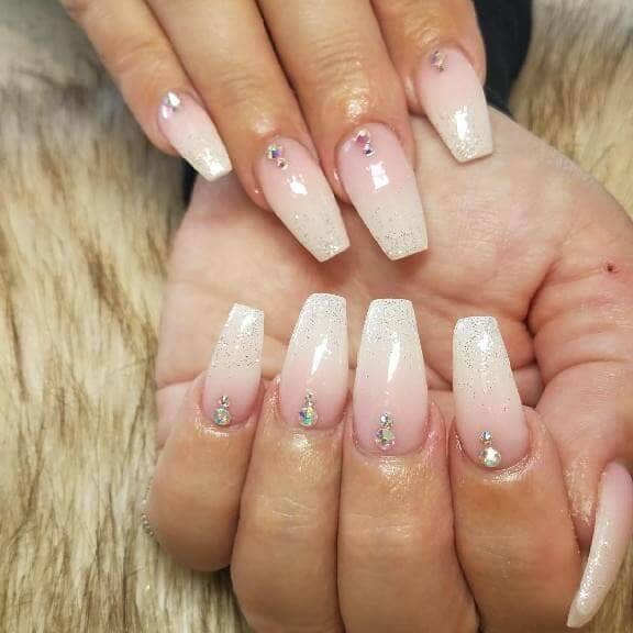 White Ombre Nails with Single Diamond Nails