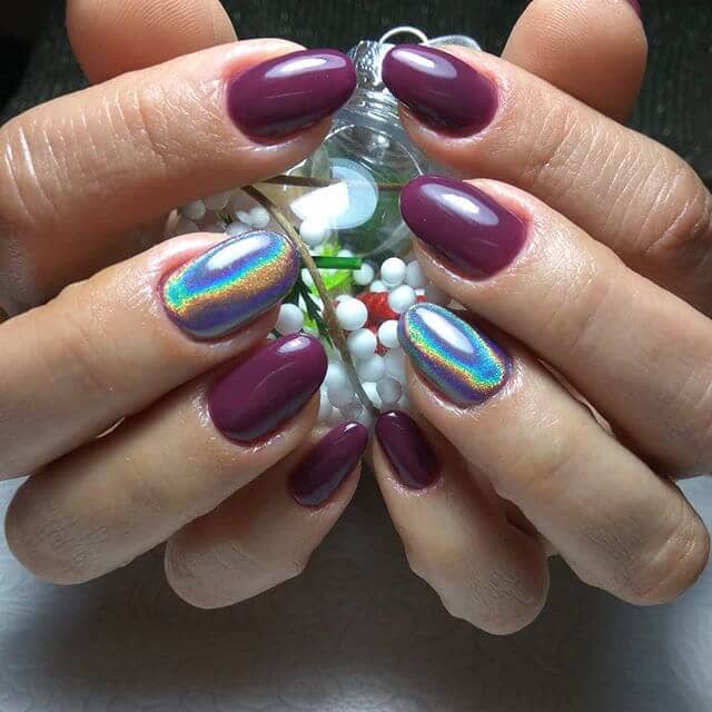 Matte Burgundy Nails and Holographic Accents