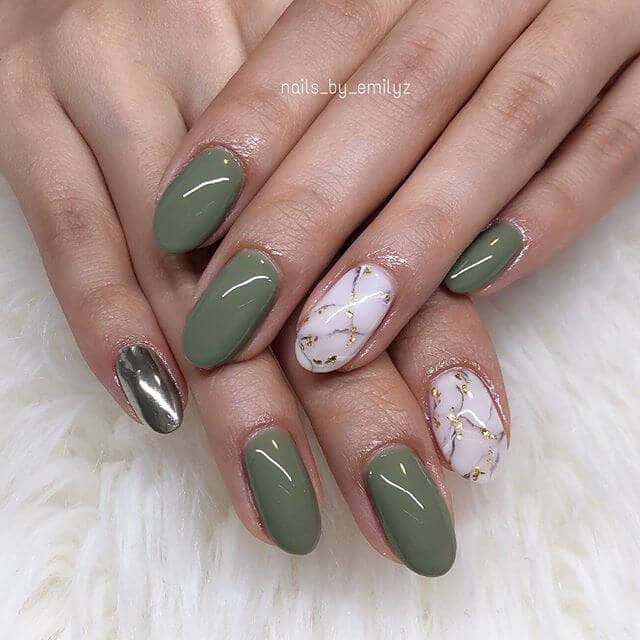 Light Green Manicure with Chrome Accent