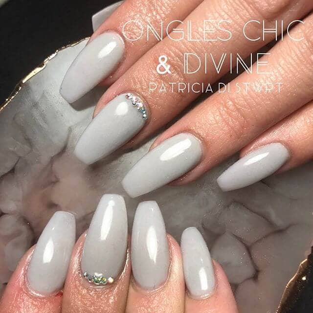 Grey Ballerina Tipped Nails with Diamonds