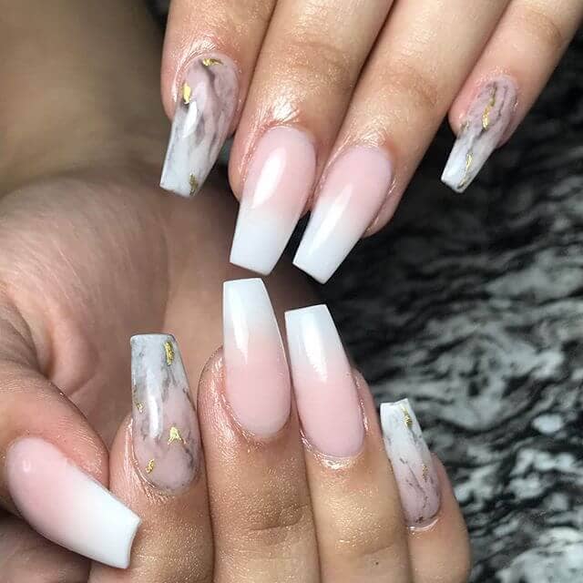 Girly Pink and White Marbled Nail Design