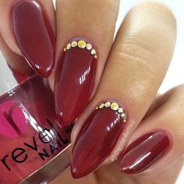 “Pour Me Another” Red with Gold Facets Matte Burgundy Nails