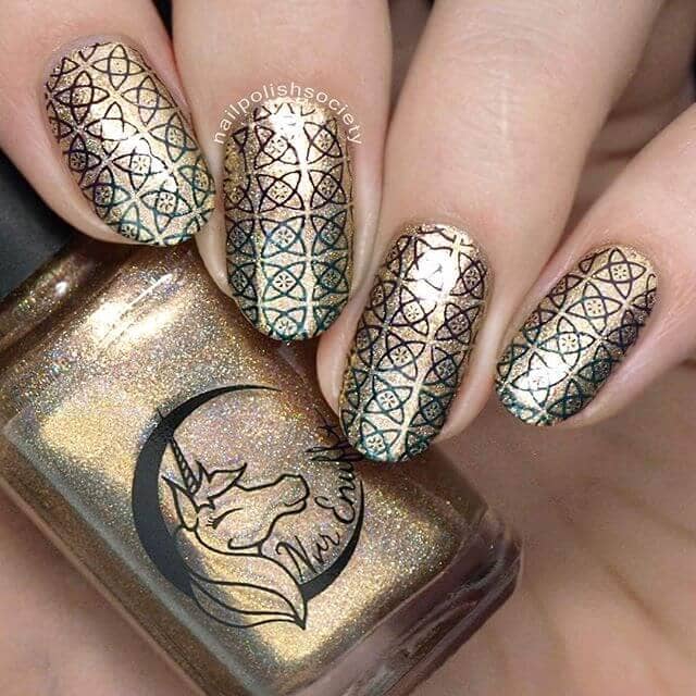 Golden Nail Art Designs with Stamps