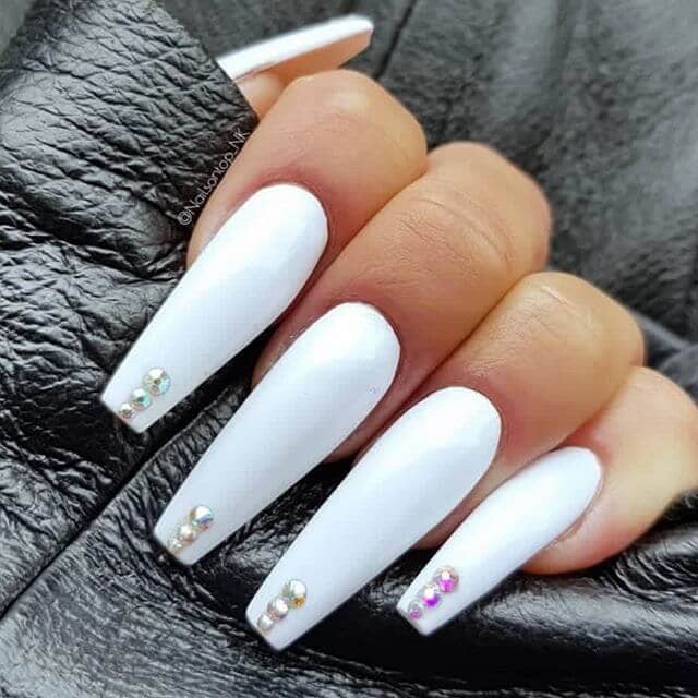 White Ballerina Nails with Pearl and Diamonds