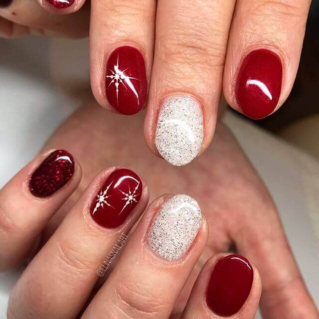  Silent Night and Shining Stars Matte Burgundy Nails