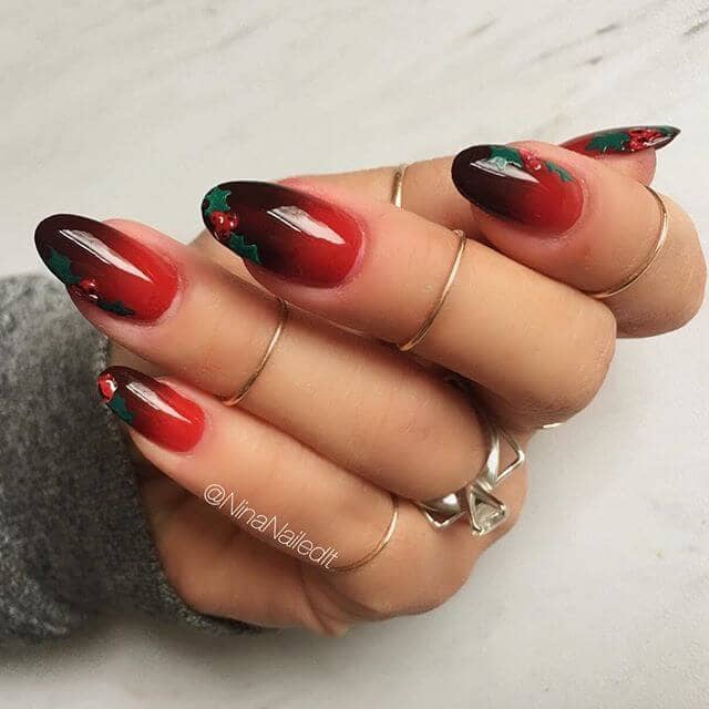  Rock n’ Roll Holiday Holly Burgundy Nails