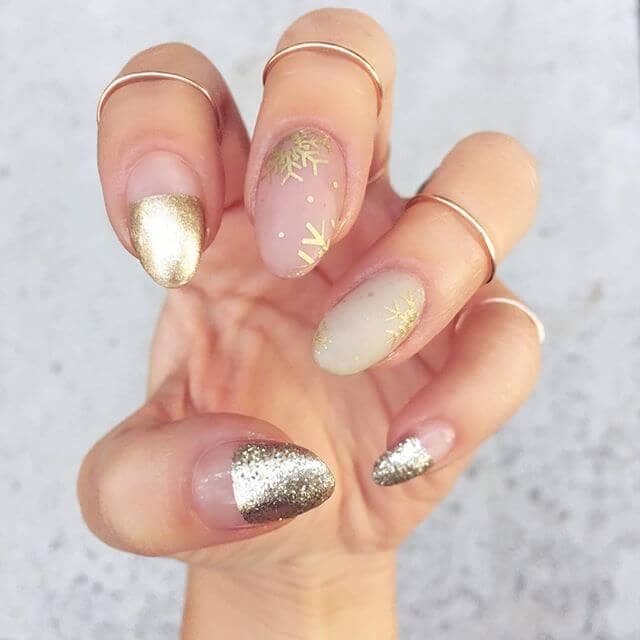 Wear Gold Nails with Style: Holidays and Half Moon Chrome Gold Nail Idea