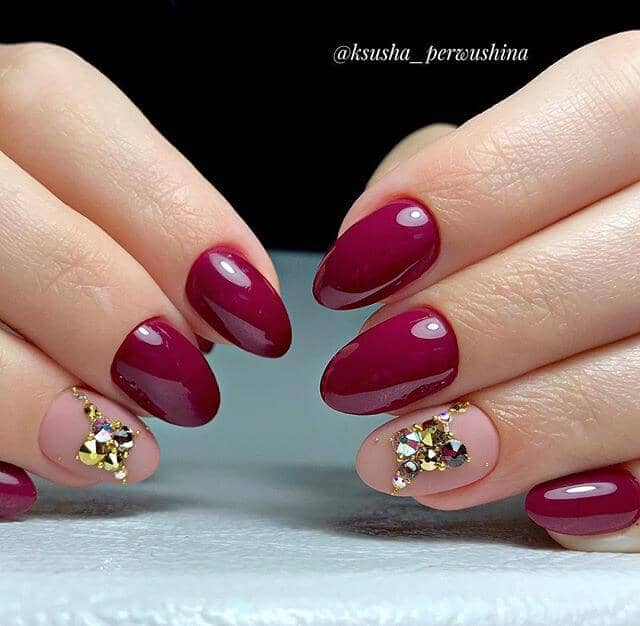 Juicy Matte Burgundy Nails with Nude Accents